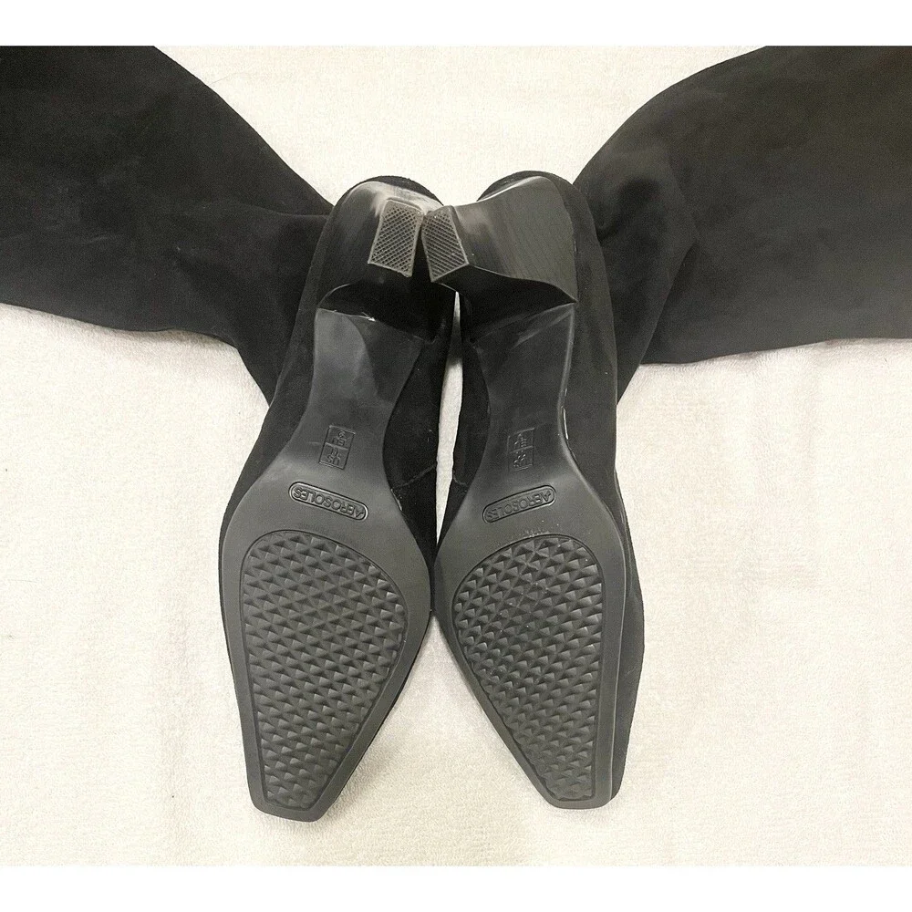 Aerosoles Risky Pizness Boots Women 11W Black Knee High Wide Square Toe Heels